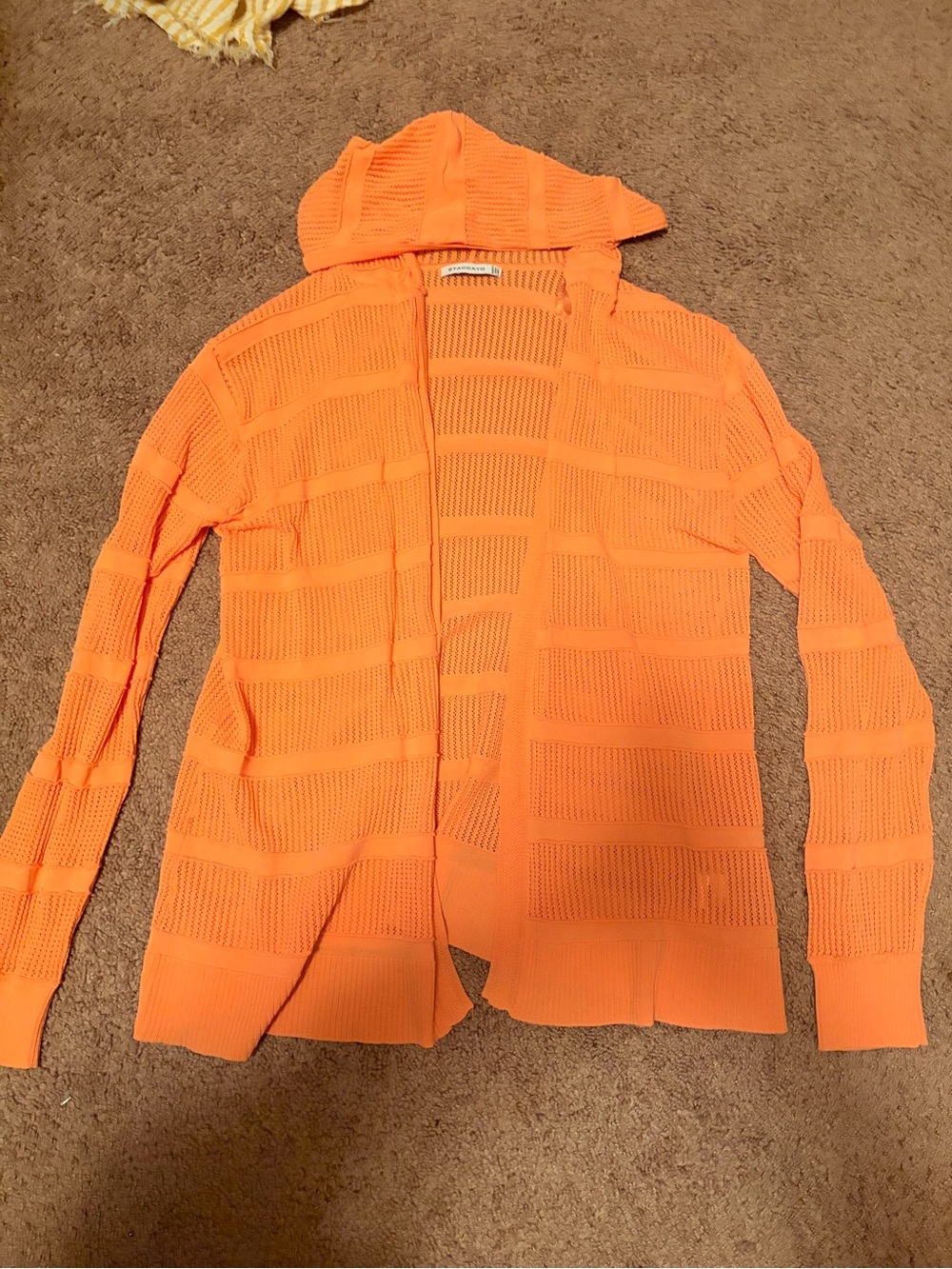 Staccato Orange Open-Front Hooded Knit Cardigan